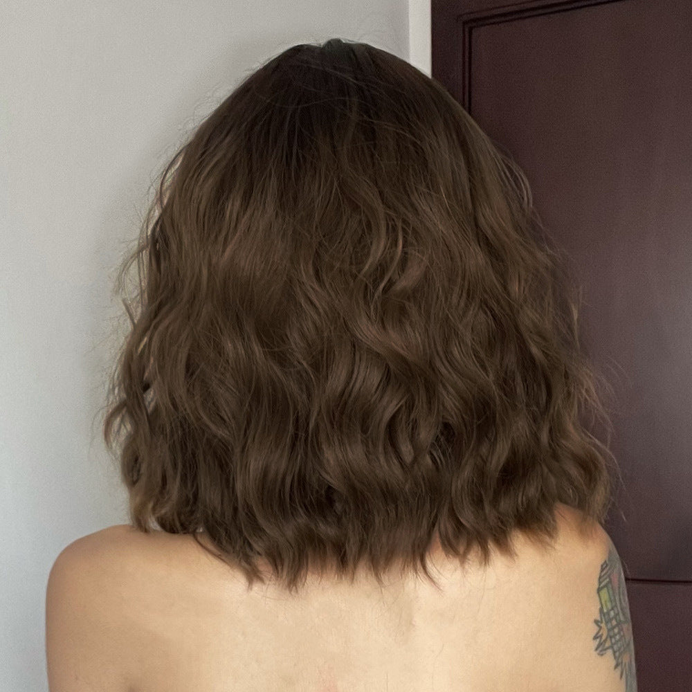 Shoulder-length Corn Curler Chemical Fiber Wine Red Short Curly Hair Human Wigs