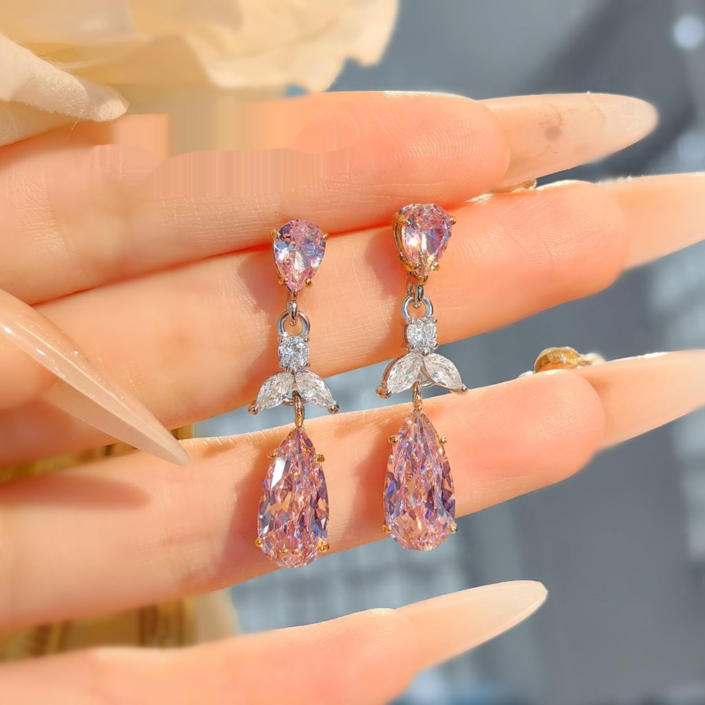 European And American High-carbon Diamond Fashion Versatile Pink Crystal Earrings