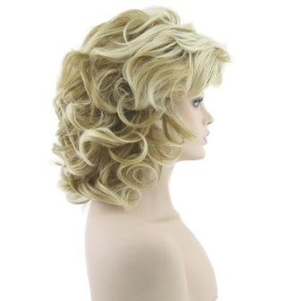High temperature silk curly wigs European and American goldenc Long Wave Ponytail