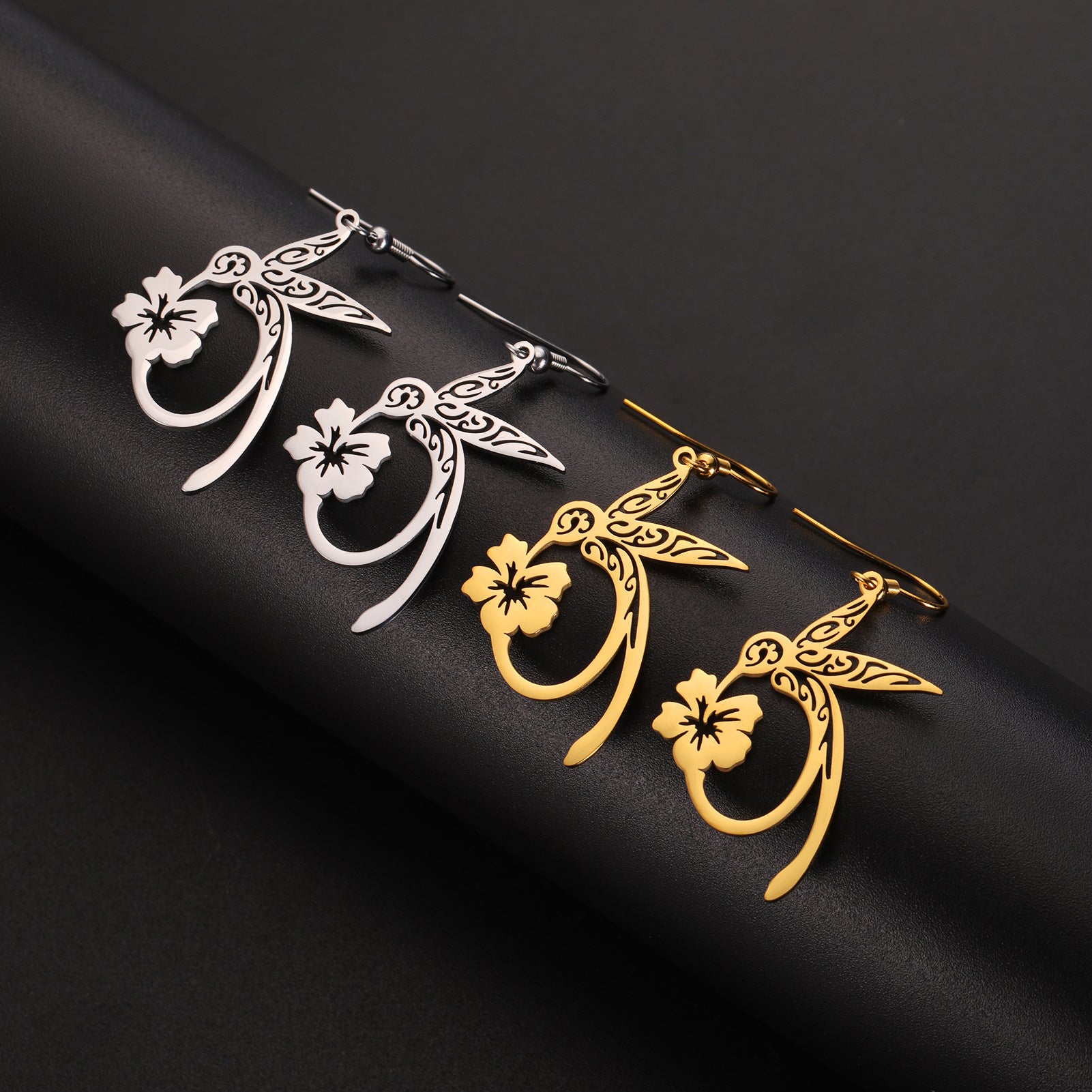 Titanium Steel Earrings Light Luxury High-end Hollow Hummingbird Honey