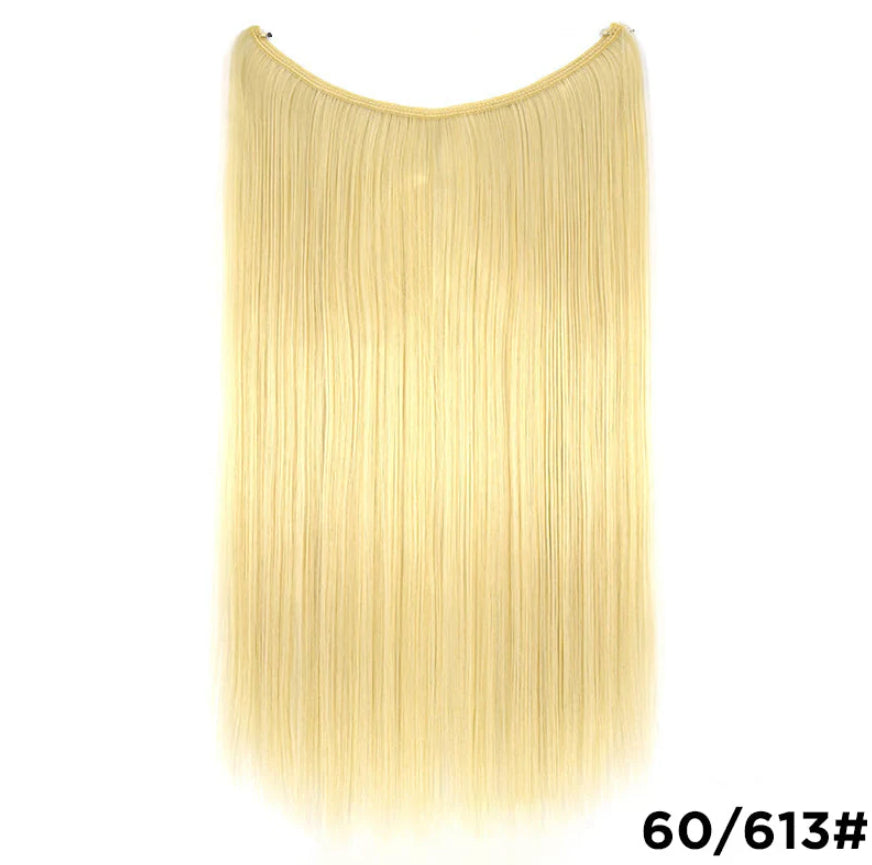 c Wire No Clips in Hair Extensions Secret Fish Line Hairpieces Silky Straight Synthetic