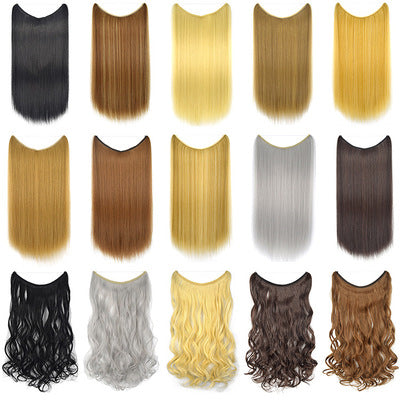 c Wire No Clips in Hair Extensions Secret Fish Line Hairpieces Silky Straight Synthetic