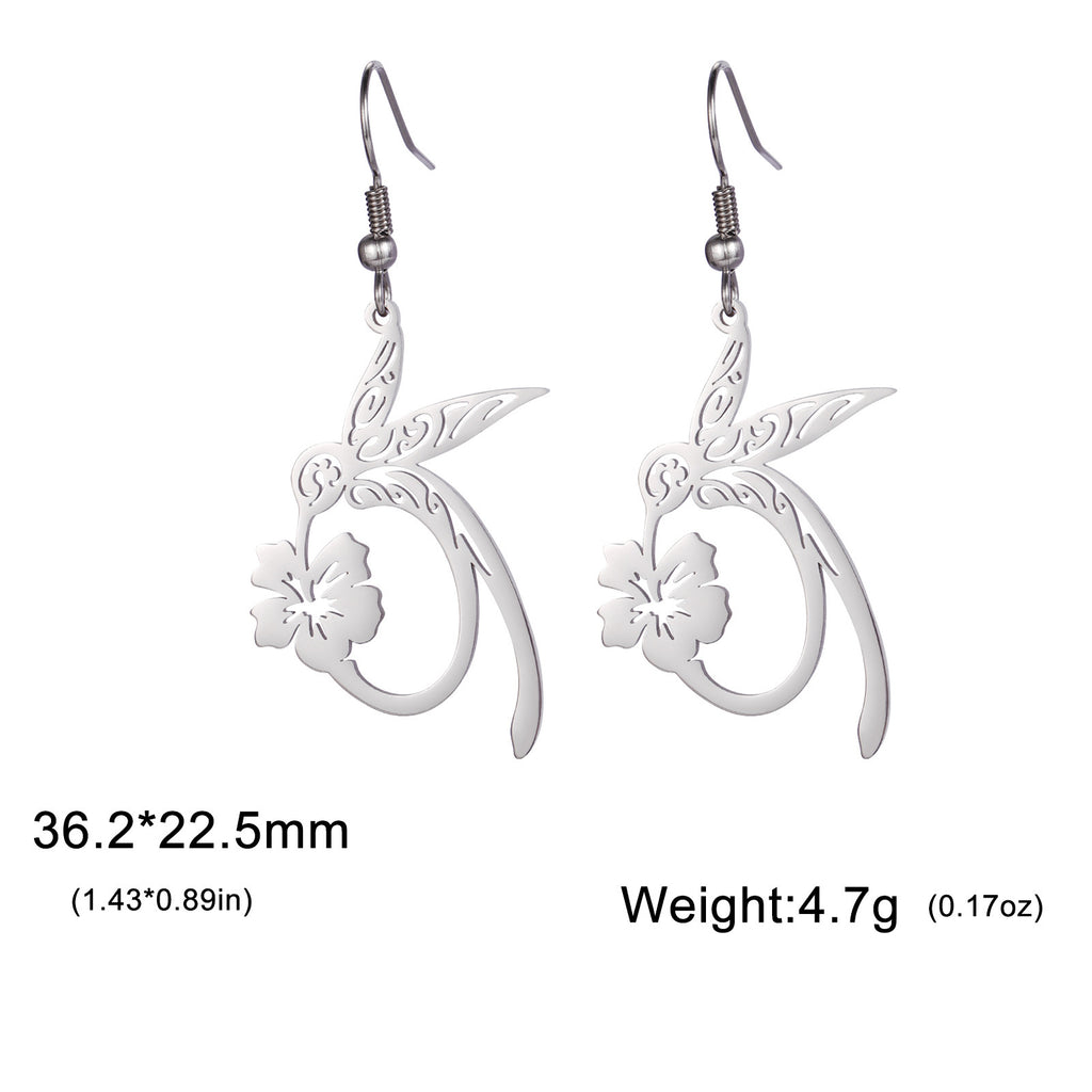 Titanium Steel Earrings Light Luxury High-end Hollow Hummingbird Honey