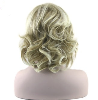 High temperature silk curly wigs European and American goldenc Long Wave Ponytail