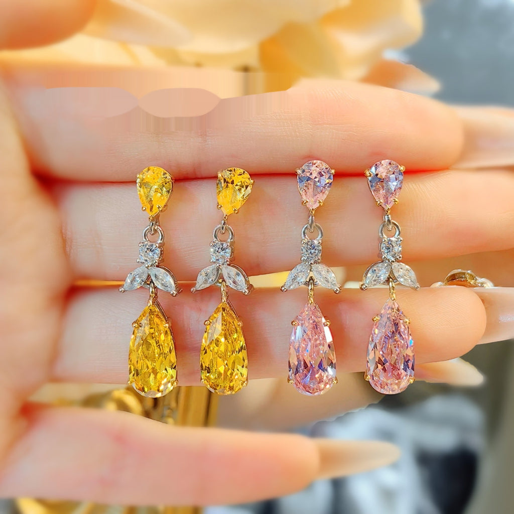 European And American High-carbon Diamond Fashion Versatile Pink Crystal Earrings