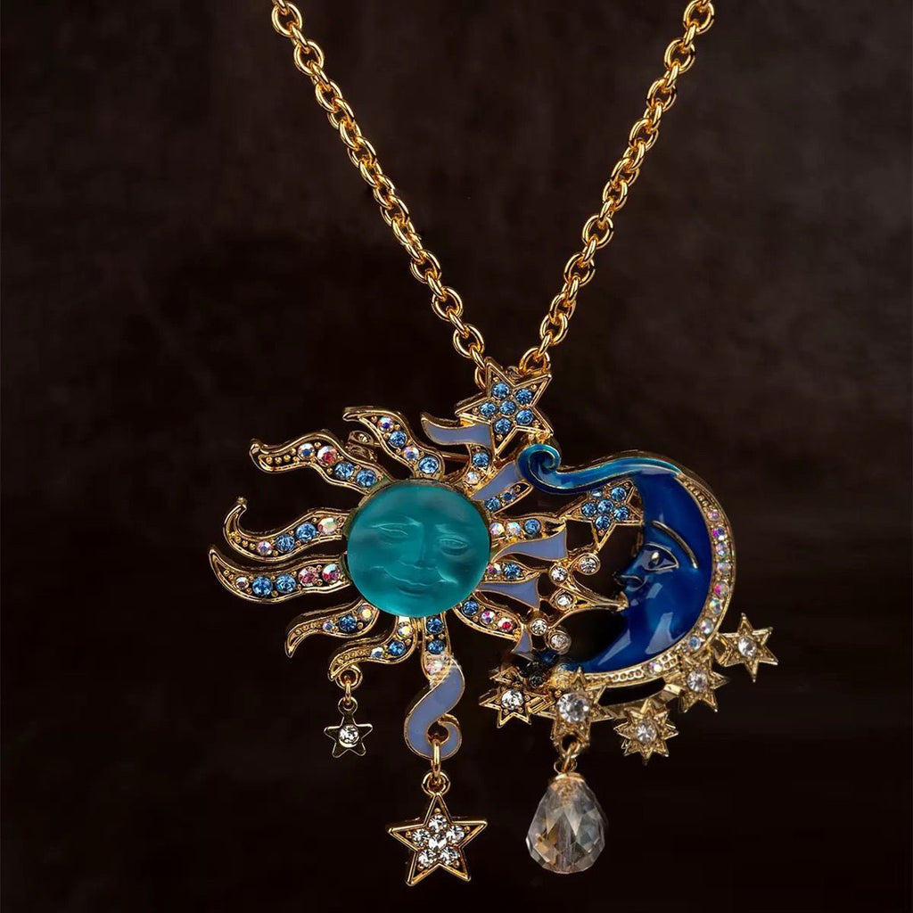 European Antique Moen Face Sun Moon Sun Moon Necklace